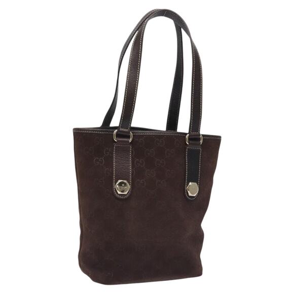 GUCCI GG Canvas Guccissima Bag Suede Brown Dark Brown Gold - Picture 1 of 16